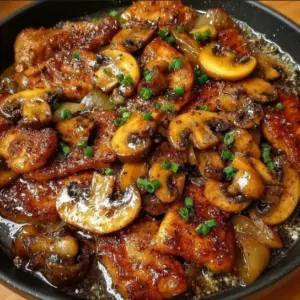 Black pepper chicken stir-fry with mushrooms served in a white bowl