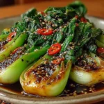 Bok Choy with Ginger Chili Sauce served in a bowl
