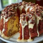 A slice of Butter Pecan Pound Cake with pecans on a dessert plate