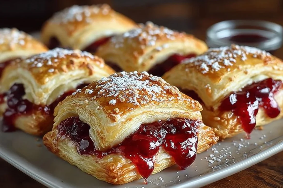 Delicious homemade cherry pie bites arranged on a wooden table