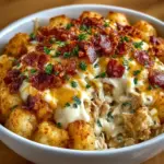 Baked Chicken Bacon Ranch Tater Tot Casserole served in dish