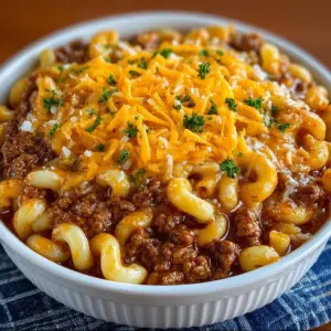 Delicious Coney Chili Mac Casserole served in a dish