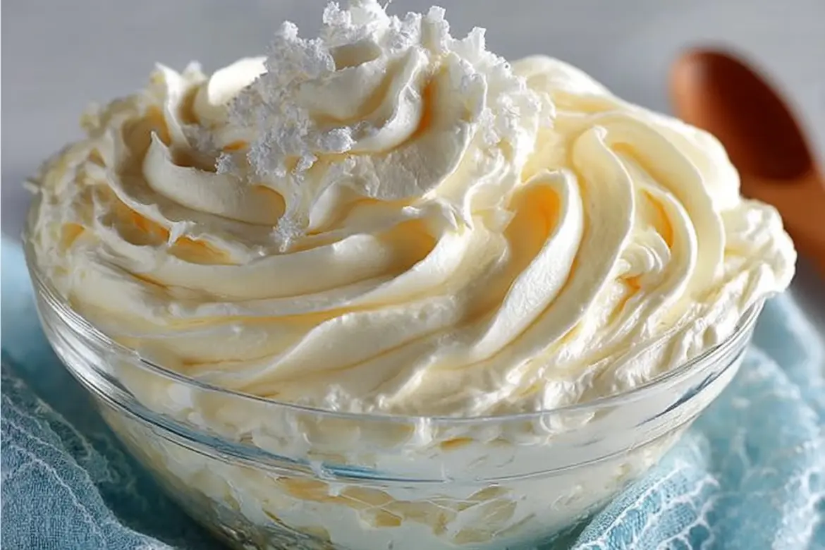 Cool Whip and pudding frosting spread on a cake