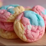Stack of pastel-colored cotton candy cookies with a soft, chewy texture