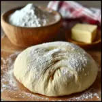 A variety of dough creations including bread, pastries, and pizza dough in a kitchen setting.