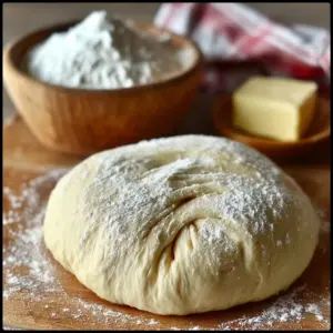 A variety of dough creations including bread, pastries, and pizza dough in a kitchen setting.
