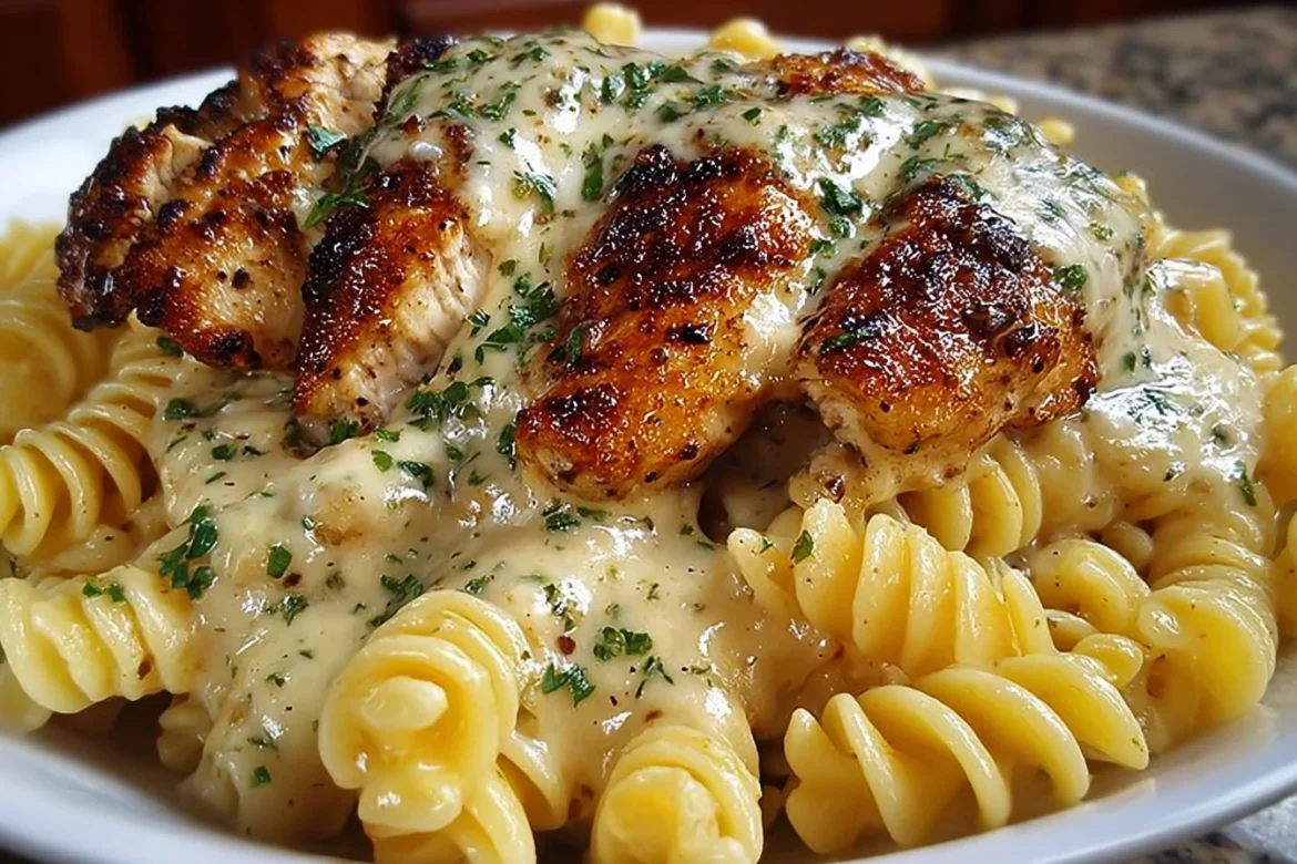 Creamy Garlic Butter Chicken with Rotini in Parmesan Sauce