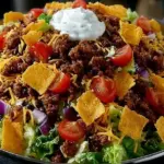 Delicious Dorito Taco Salad with colorful toppings and crunchy Doritos