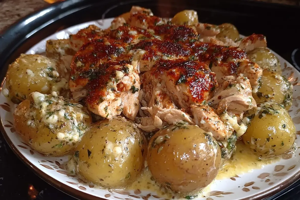 Garlic Parmesan Potatoes dish with crispy golden texture