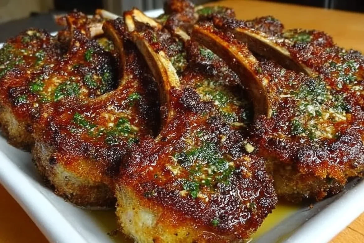 Delicious Garlic Parmesan Fried Lamb Chops served on a plate