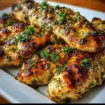 Greek-Style Grilled Chicken Tenders served with veggies and dip.