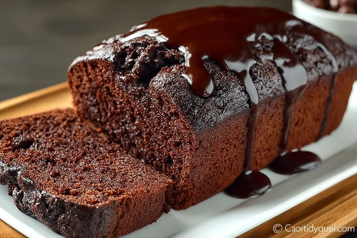 Delicious Hot Fudge Brownie Bread topped with gooey fudge