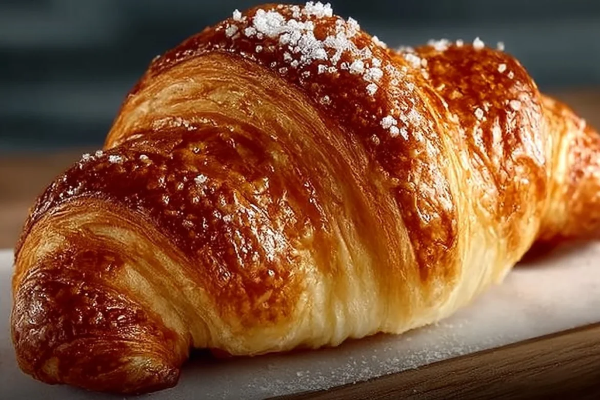 Freshly baked croissants with golden flaky layers.