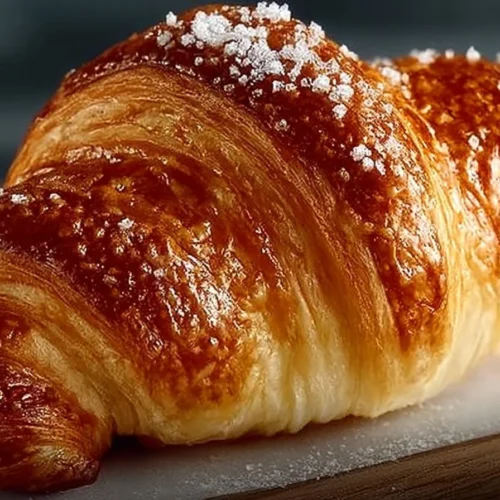 Freshly baked croissants with golden flaky layers.