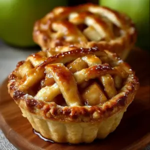 Freshly baked mini apple pies in muffin tin with golden crust