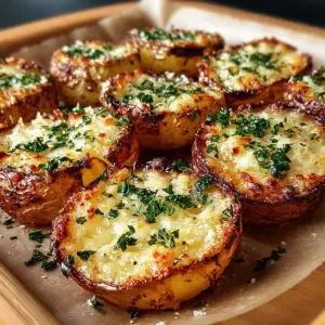 Golden baked potato rounds topped with Parmesan and herbs