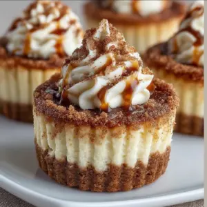 Mini cinnamon roll cheesecakes topped with cinnamon and frosting