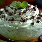 Creamy Mint Chocolate Chip Cheesecake Dip in a serving bowl with a mint garnish.