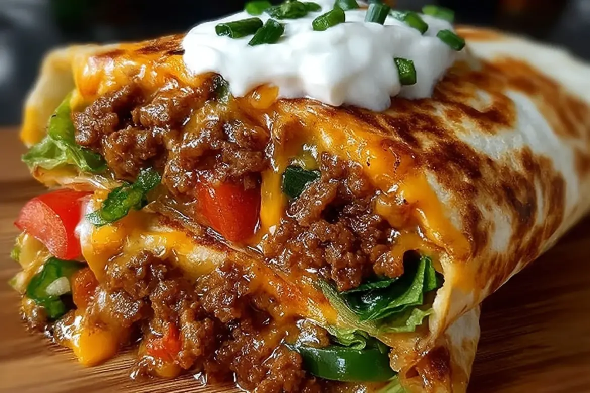 Delicious nacho cheese beef wrap served on a plate