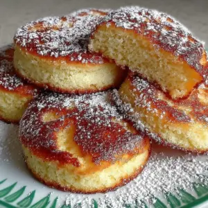 Sliced yogurt cake on a plate with powdered sugar and fresh berries