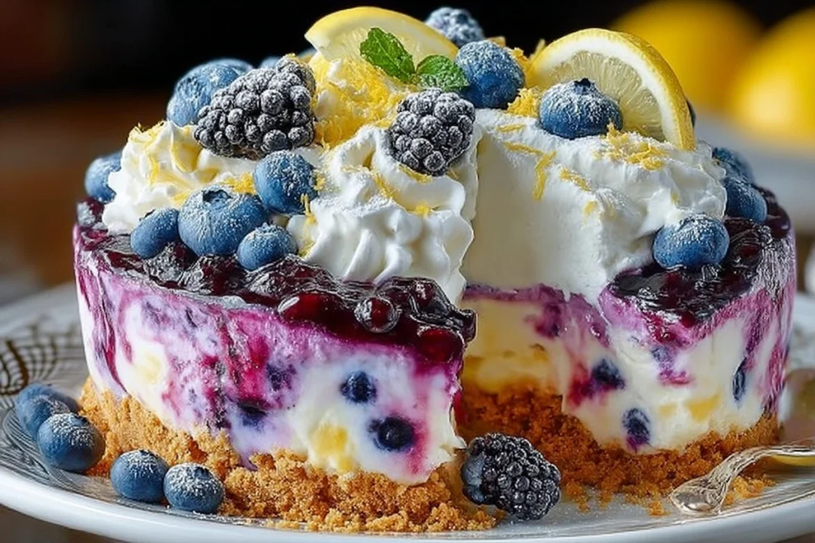 Delicious blueberry lemon ice cream in a colorful bowl with fresh blueberries and lemon slices