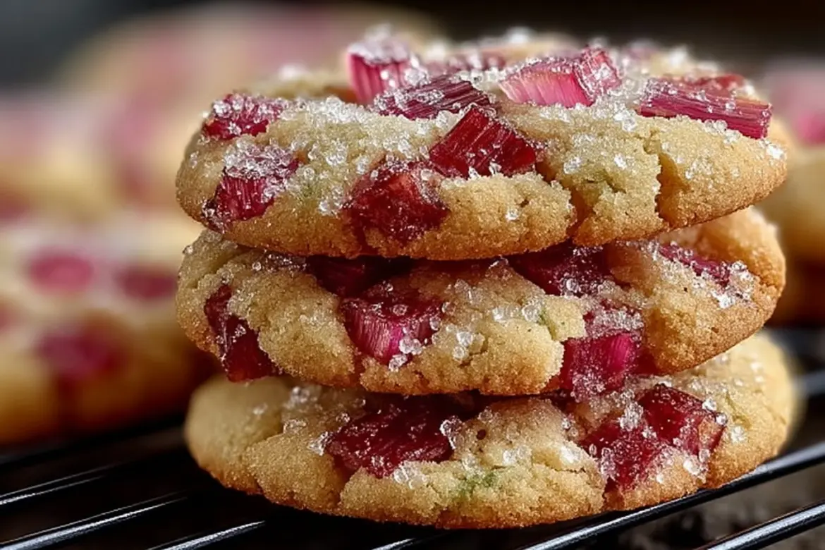 Delicious Rhubarb Shortbread Cookies arranged on a plate