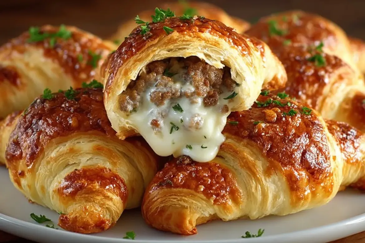 Sausage cream cheese crescents baked to golden perfection