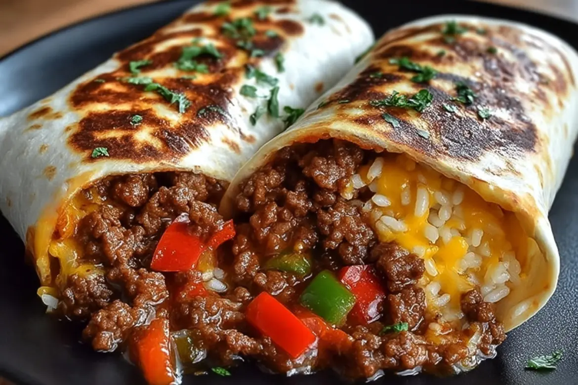 Grilled Sloppy Joe Burritos filled with savory meat and cheese