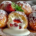 Delicious strawberry cheesecake stuffed donut holes on a plate
