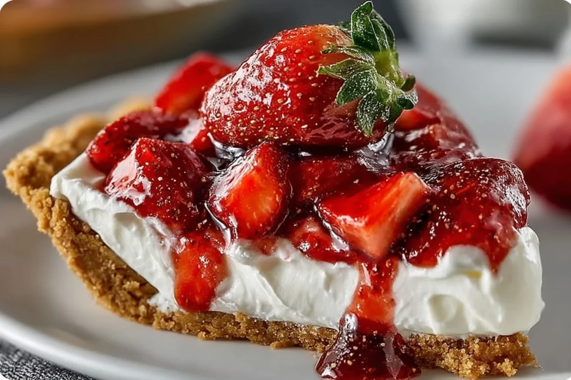 Delicious strawberry cream cheese pie with fresh strawberries on top