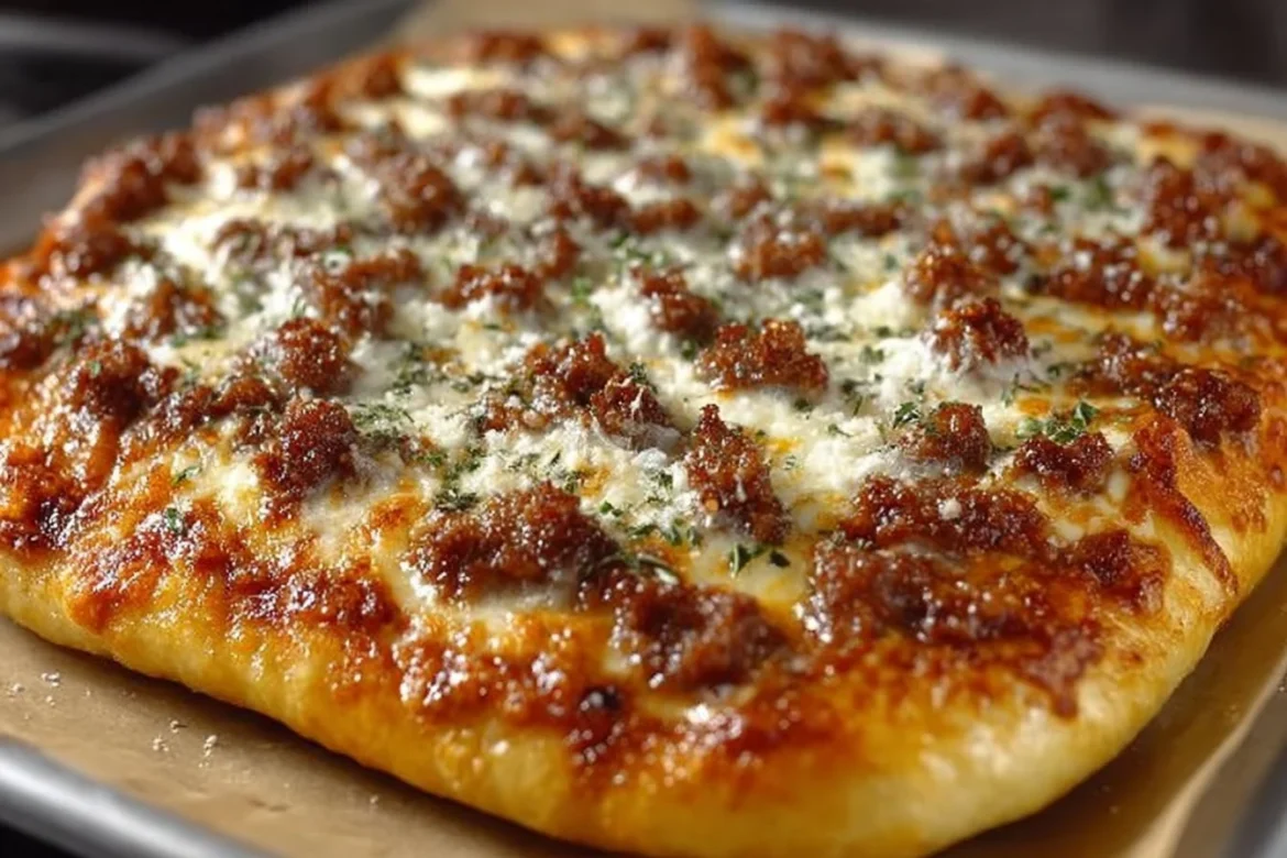 Delicious homemade school pizza recipe with cheese and toppings