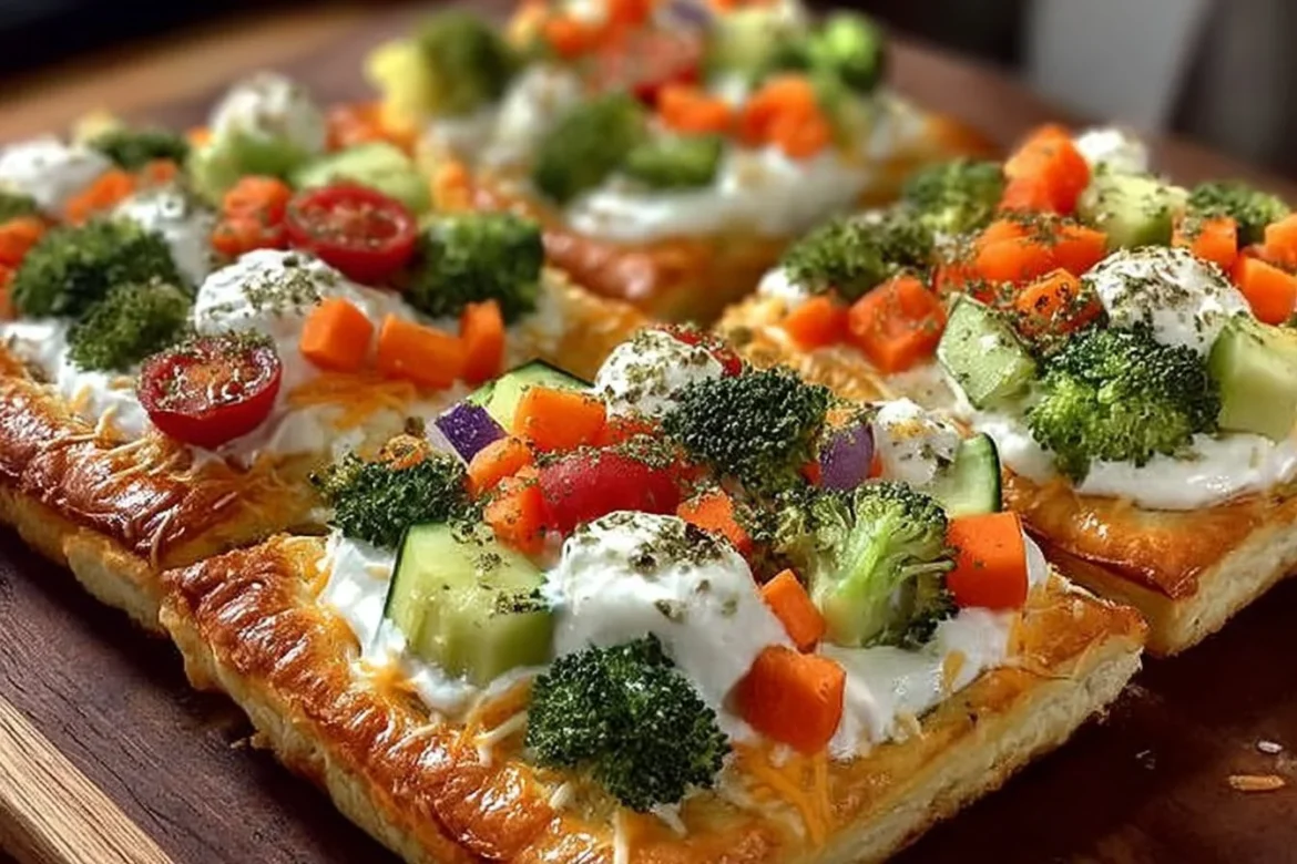 Colorful Veggie Pizza Delight topped with fresh vegetables and cheese