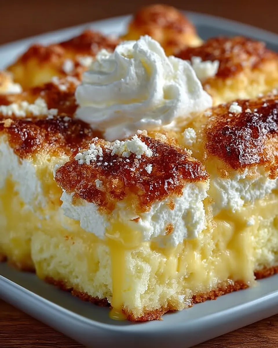 Sliced Lemon Cream Cheese Dump Cake with golden topping and creamy layers on a plate