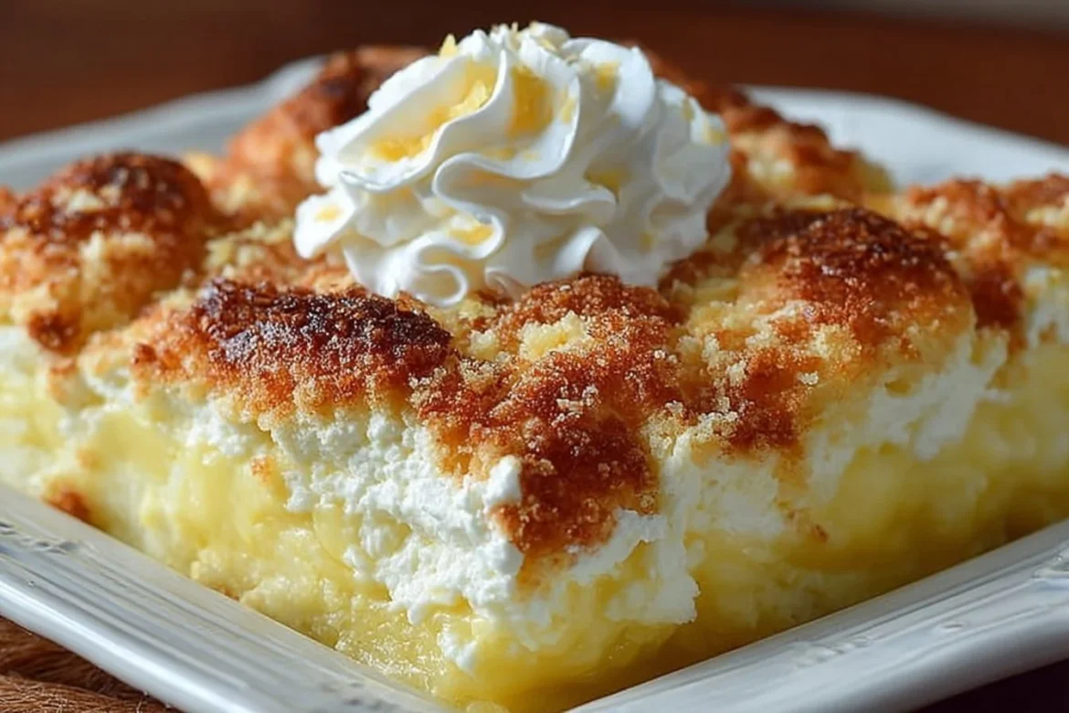 Delicious lemon cream cheese dump cake made with 4 simple ingredients