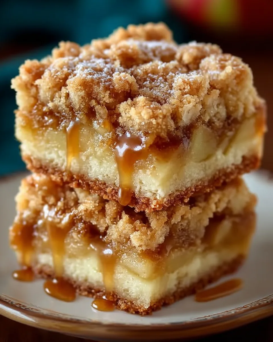 A sliced Apple Crumb Bar with golden topping and tender apple filling on a white plate 