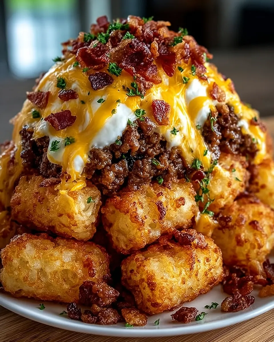 Crispy Bacon Cheeseburger Stuffed Tater Tot Cones filled with beef and melted cheese, served with toppings