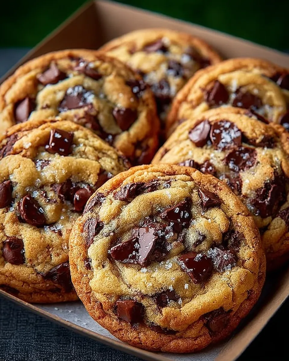 Stack of Brown Butter Chocolate Chip Cookies with melted chocolate chips on a cooling rack 