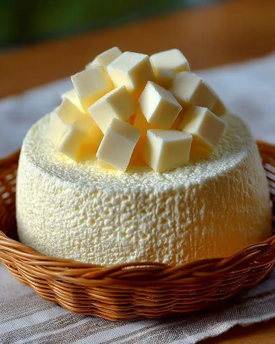 Bowl of homemade soft cheese made from milk, yogurt, and lemon, garnished with herbs