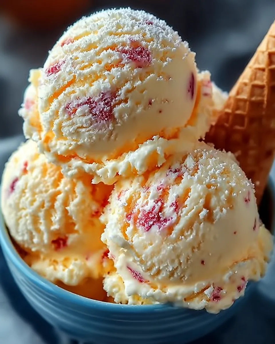 A bowl of creamy homemade peach ice cream topped with fresh peach slices and a mint leaf, showcasing vibrant peach color and smooth texture.