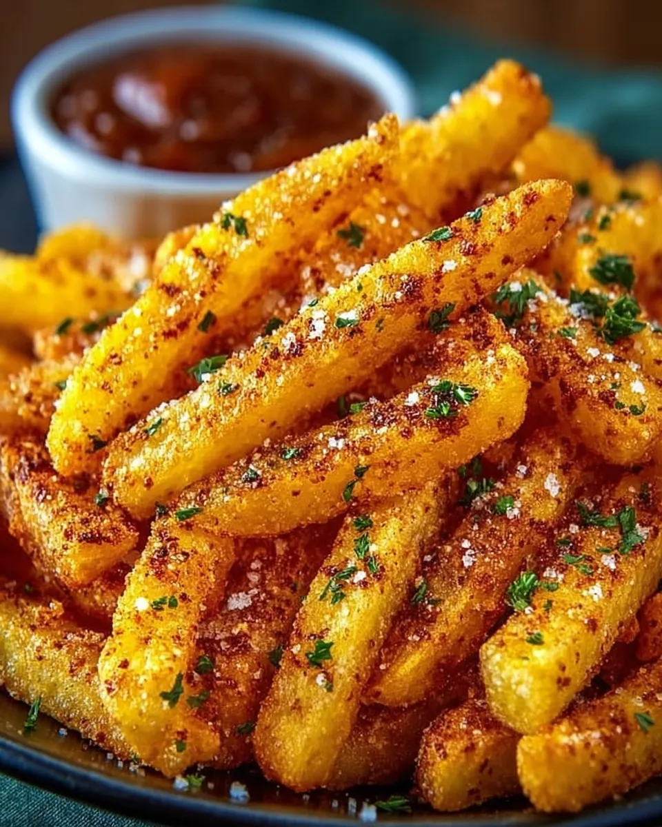 A basket of homemade Taco Bell Nacho Fries with golden seasoning and a side of melted nacho cheese for dipping.