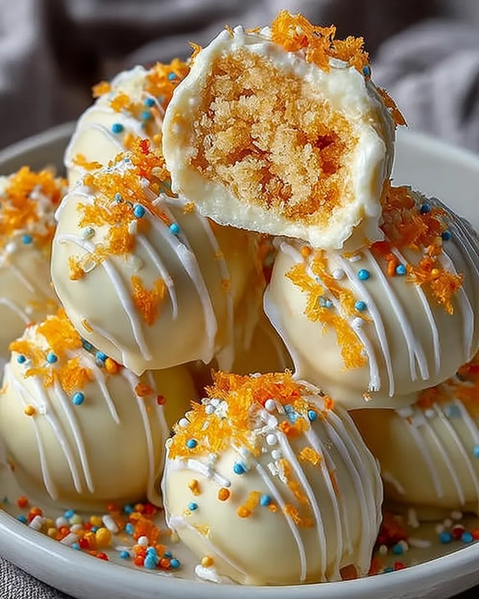 Creamy orange truffle dusted with graham cracker crumbs on a platter 