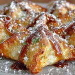 Air Fryer caramel apple wontons served on a plate with caramel drizzle