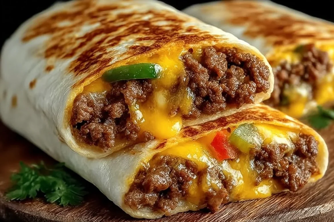Air fryer cheeseburger wraps with lettuce, cheese, and burger filling