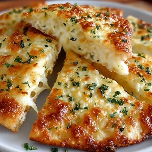 Air Fryer Cheesy Tortilla Garlic Bread topped with melted cheese and garlic