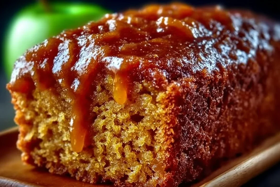 Delicious homemade apple sauce cake on a rustic wooden table