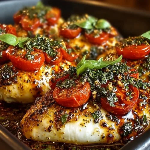 Delicious Baked Caprese Chicken topped with fresh mozzarella and basil.