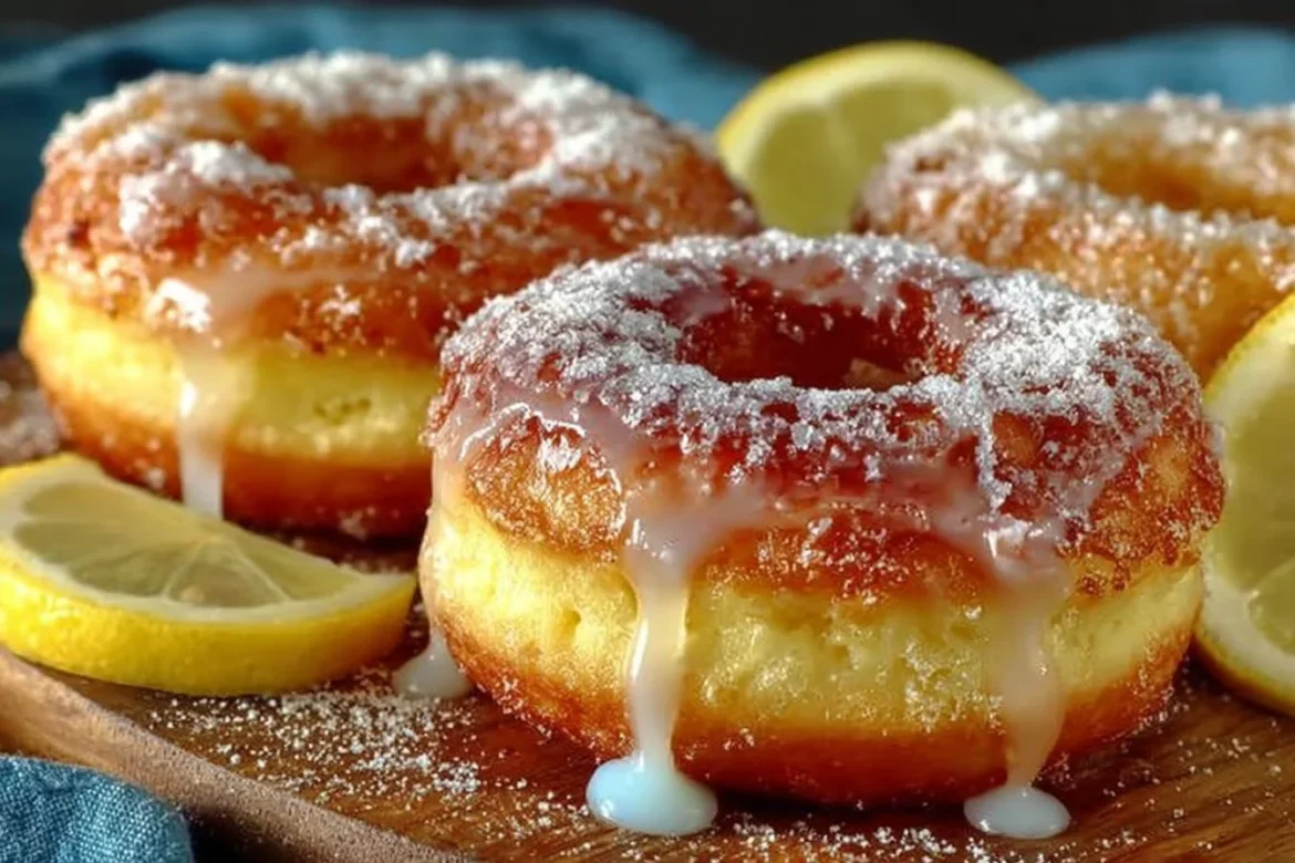 Baked lemon donuts with icing on a white plate