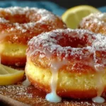 Baked lemon donuts with icing on a white plate