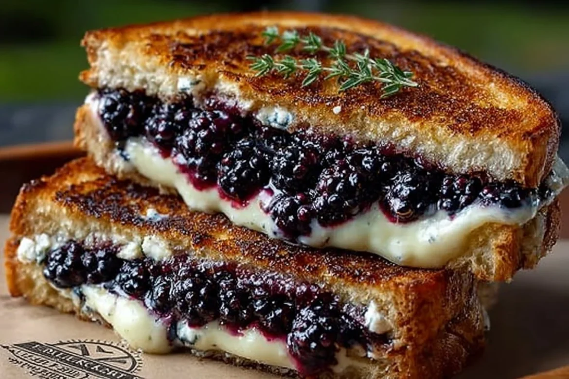 Balsamic Blackberry Bliss Grilled Cheese sandwich with melted cheese and berries