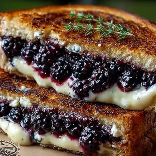 Balsamic Blackberry Bliss Grilled Cheese sandwich with melted cheese and berries